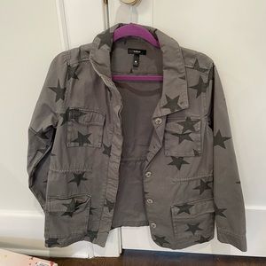 aqua green lightweight jacket with black stars